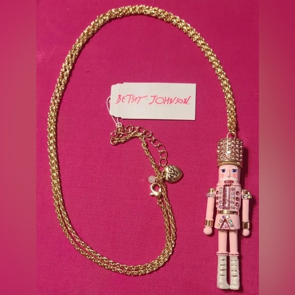 Betsey Johnson Pink Nutcracker & Ball Rhinestone Pendant Necklace & Earrings set - Picture 13 of 16